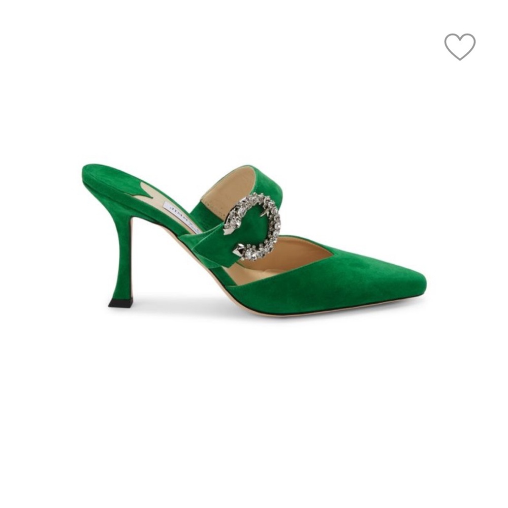 Marta Crystal Buckle Suede Mules